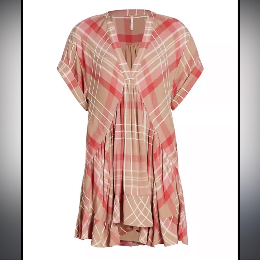 NWT. Free People Agnes Plaid Cotton Minidress. Size S